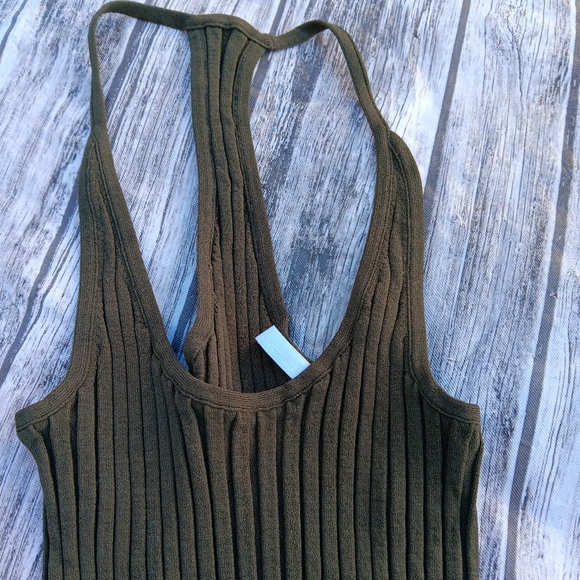Helmut Lang Slash Ribbed-Knit Tank top Light Sage size SMALL - Picture 3 of 8